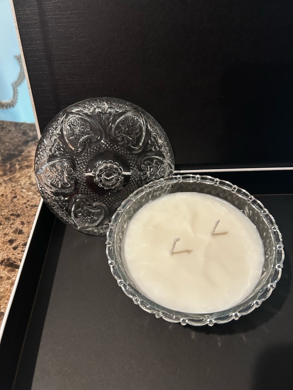 Decorative Clear Glass Covered 2-Wick Candle